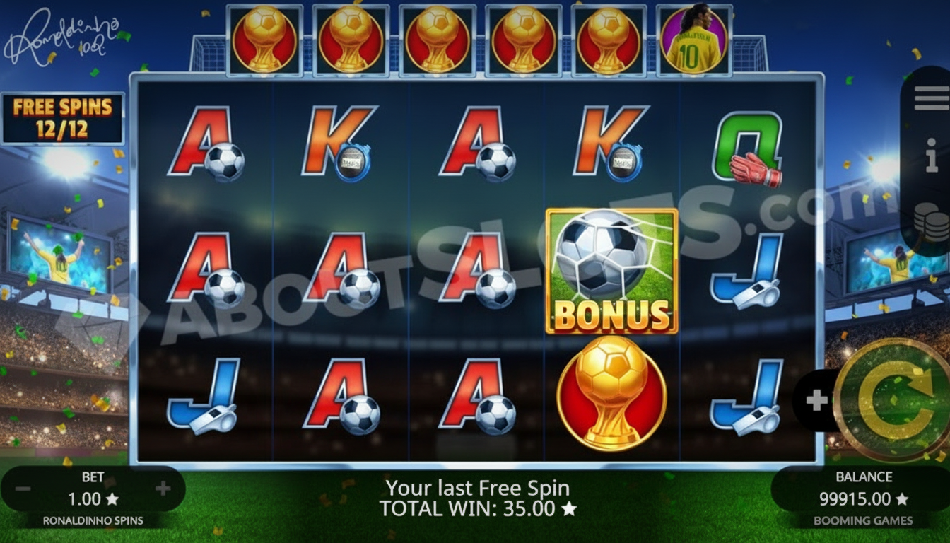 Ronaldinho Spins Demo grátis - tela do slot com créditos virtuais